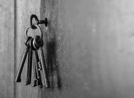 Old bunch of keys with copy space
