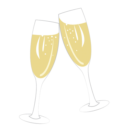 Pair of champagne glasses on a white backgroundのイラスト素材