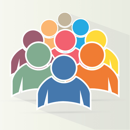 Illustration of crowd of people - icon silhouettes vector. Social icon. Flat style designのイラスト素材