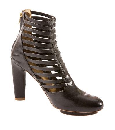 Leather zipped high heel bootie isolated on white background  Clipping path included の写真素材