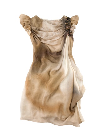 Butterfly sleeves tie dye dress with rolling stones necklace, isolated on white background. Clipping path included.の写真素材