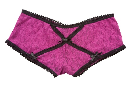 Purple panty with black picots and bows, isolated on white background  Clipping path included 