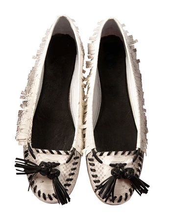 Python fringed lace flat ballerinas isolated on white background. Clipping path included.の写真素材