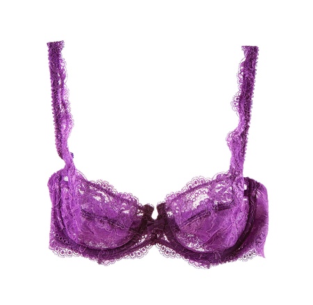 Sexy purple lacework bra isolated on white background. Clipping path included.の写真素材
