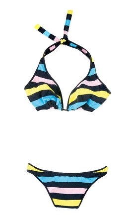 Halter pastel colors striped bikini isolated on white background  Clipping path included の写真素材
