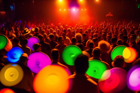 Crowd of people at a music concert in the night club.の素材