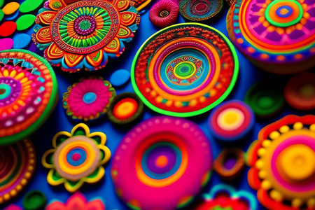 Colorful abstract background with mandalas. 3D rendering.の素材
