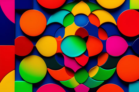 abstract colorful background with circles in blue, red, yellow and greenの素材