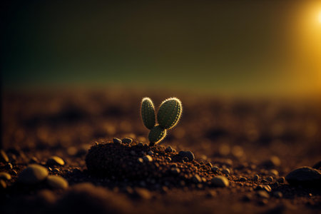 Cactus in the desert at sunset. Selective focus. Toned.の素材