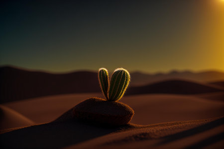 Cactus in the desert at sunset. 3D Rendering.の素材