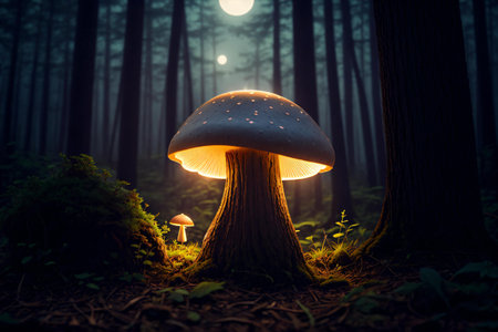Mushroom in the forest at night. Fantasy forest landscape.の素材