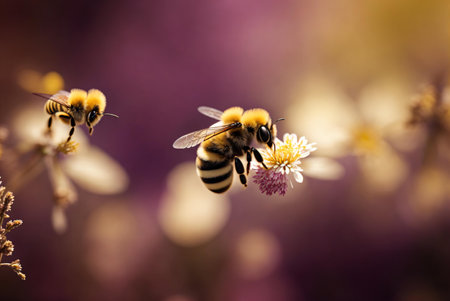 Macro photo of a bumblebee collecting pollen from a flowerの素材