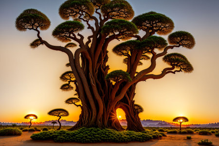 Beautiful Baobab tree at sunset, Namibia, Africaの素材