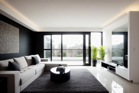interior of modern house, living room with white sofa and tvの素材