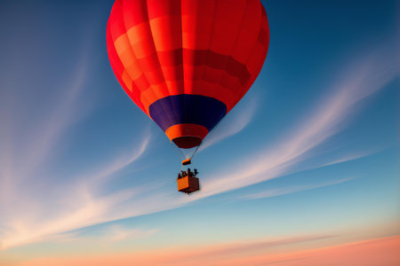 Hot air balloon in the blue sky with white clouds. 3d renderingの素材