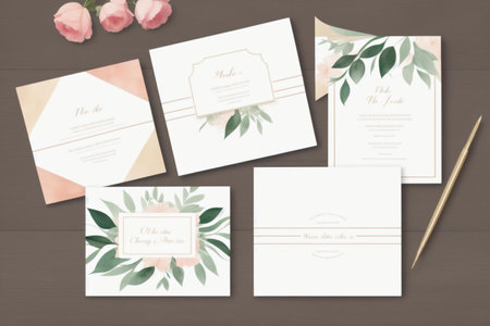 Wedding invitation card template with floral design elements. Vector illustration.の素材