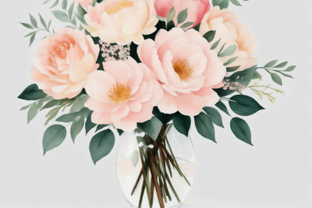 Bouquet of flowers in a vase on a white backgroundの素材