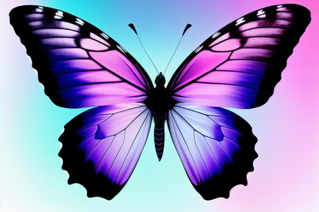 Purple butterfly isolated on white background. 3d render illustration.の素材