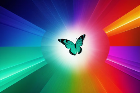 Butterfly on a rainbow background with copy space for text.の素材