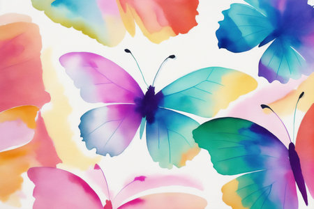 colorful butterfly on white background, abstract art illustration, soft focusの素材
