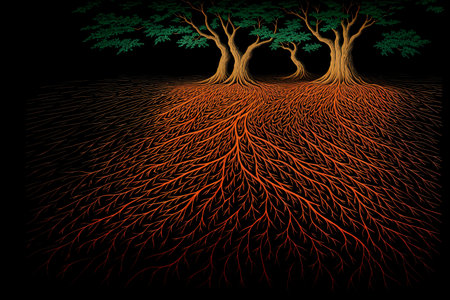 Tree in the forest on a black background. Vector Illustration.の素材
