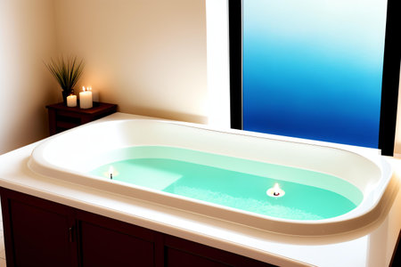 Bathtub in modern bathroom. 3d rendering. Computer digital drawing.の素材