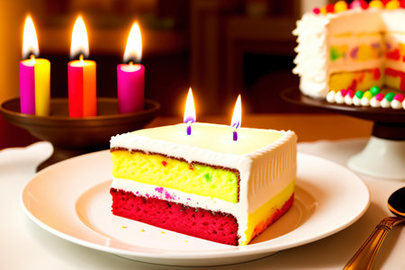 Birthday cake with candles on the table. Selective focus.の素材