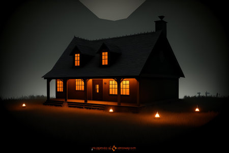 Halloween house with burning candles in the night. Vector illustration.の素材