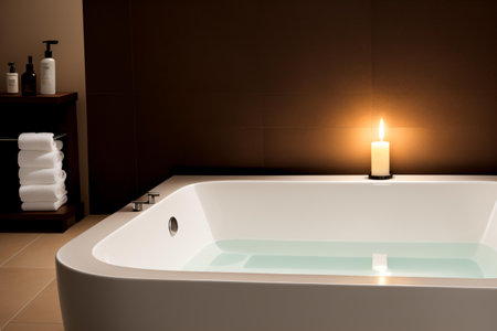 Bathtub and candle in modern bathroom. 3d rendering.の素材