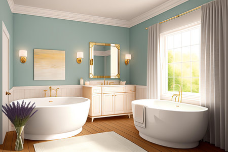 Bathroom interior in classic style. 3D render illustration.の素材