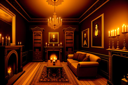 3d render of classic living room with fireplace and armchair.の素材