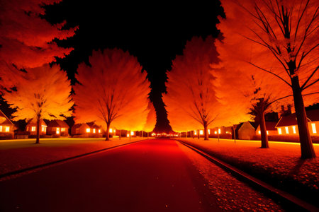 Autumn landscape in the park at night, beautiful photo digital pictureの素材