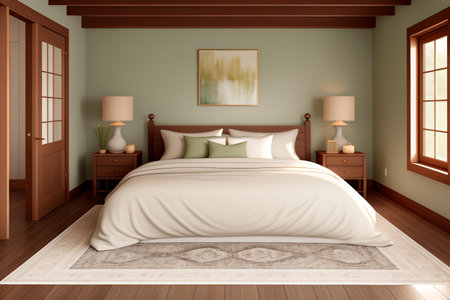 Bedroom interior in classic style with wooden paneling, 3d renderの素材