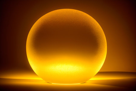 Glowing yellow ball on a dark background. 3D rendering.の素材