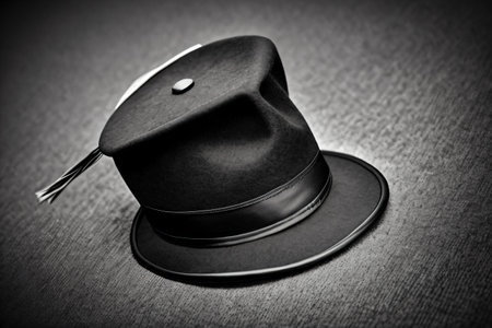 Black hat on a black background. Toned. Selective focus.の素材