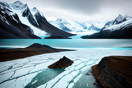 Mountain landscape with glacier and lake. Elements of this image furnished by NASAの素材