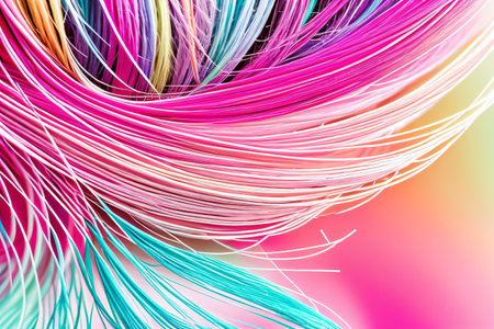 Abstract colorful background with wire. 3d rendering, 3d illustration.の素材