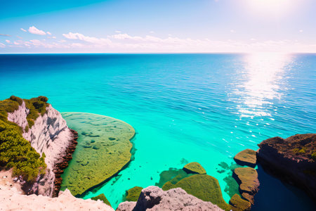 Beautiful seascape with turquoise sea and blue skyの素材