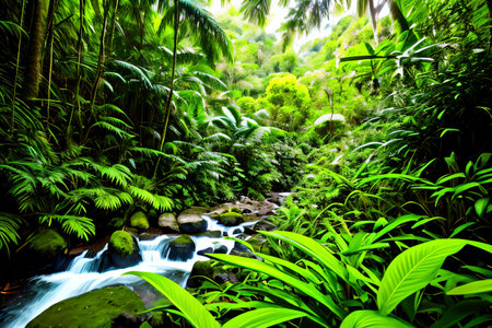 Waterfall in the rainforest. Tropical rainforest. Nature background.の素材