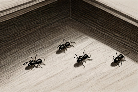 Ants in a wood box. Black ants in a wooden box.の素材