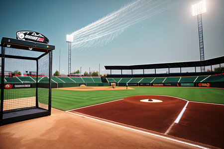Baseball field with bleachers and lights. 3D rendering.の素材