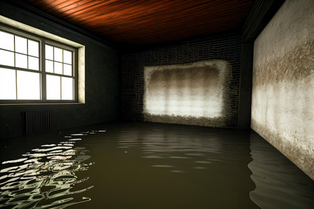 3d render of an empty room with a big window in the backgroundの素材