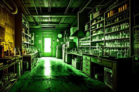 Chemical laboratory interior. 3D rendering. toned image.の素材