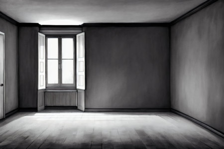 Empty room with window and wooden floor. 3D Rendering.の素材