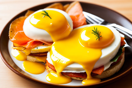 Eggs benedict with salmon and mozzarella cheeseの素材