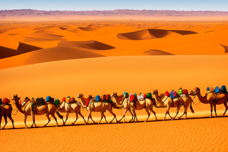 Camel caravan in the Sahara desert, Merzouga, Moroccoの素材