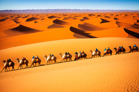Camel caravan in the Sahara desert, Merzouga, Moroccoの素材