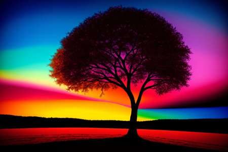 Silhouette of a tree on a background of a beautiful sunsetの素材