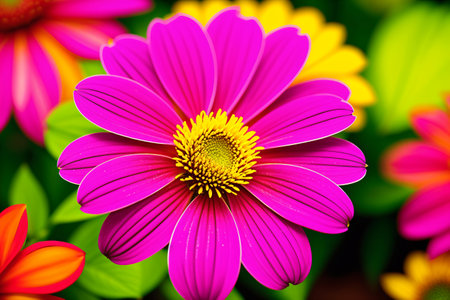 beautiful flower in garden, closeup of colorful daisy flowerの素材