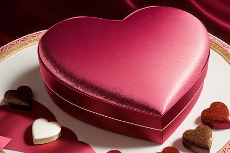 Valentine's Day background with heart-shaped gift box and heartsの素材